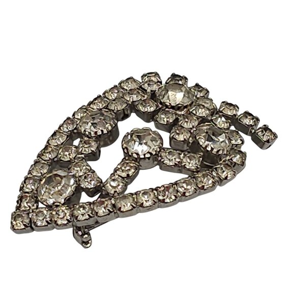 VTG Brooch MCM RhodiumPlated PotMetal Leaf Rhinestone Bridal Glam Estate Jewelry - Picture 6 of 9
